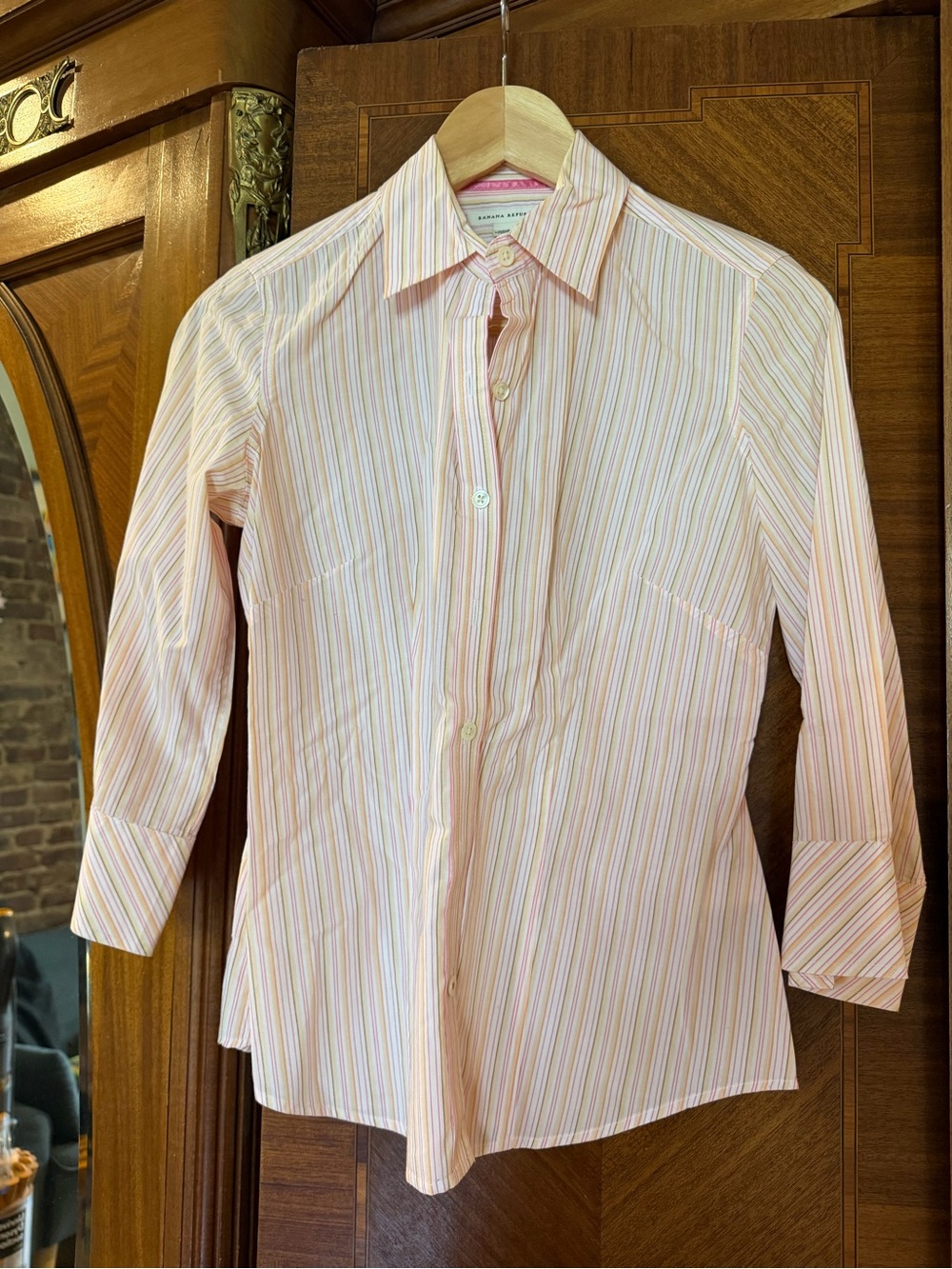 Banana Republic Pink and White Striped Button-Down Shirt
